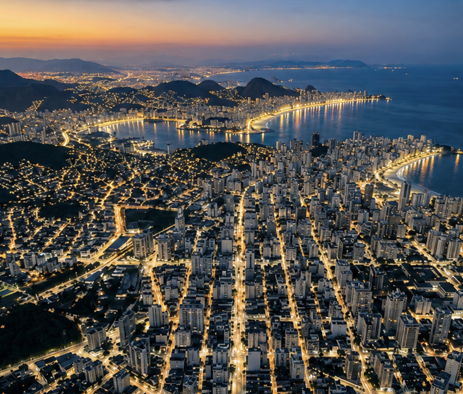 Vista aérea de cidade brasileira ao entardecer